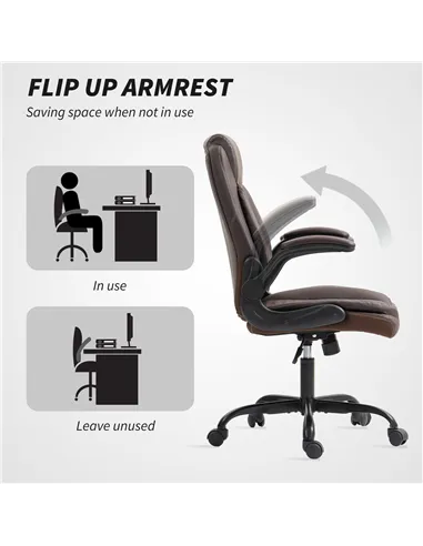 HOMCOM Faux Leather Office Chair. with Flip-Up Armrests - Brown