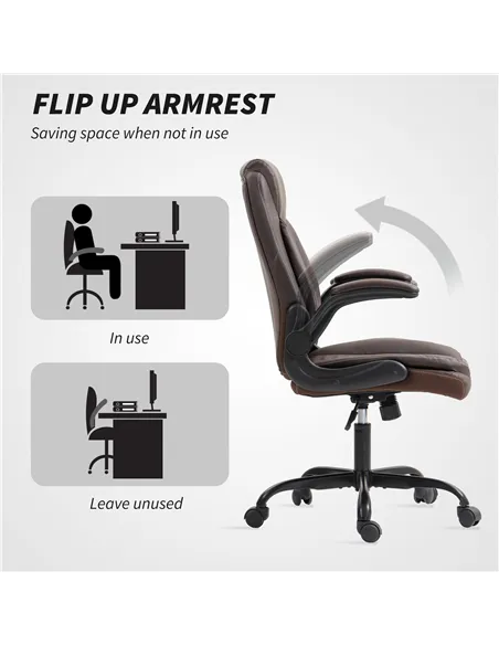 HOMCOM Faux Leather Office Chair. with Flip-Up Armrests - Brown