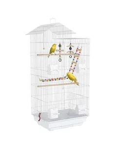 PawHut Bird Cage for Budgies, Finches, Canaries w/ Accessories, Toys, Tray, White