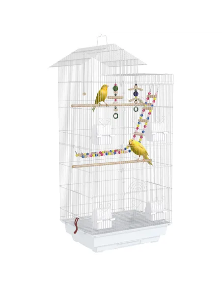 PawHut Bird Cage for Budgies, Finches, Canaries w/ Accessories, Toys, Tray, White
