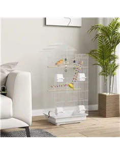 PawHut Bird Cage for Budgies, Finches, Canaries w/ Accessories, Toys, Tray, White 2