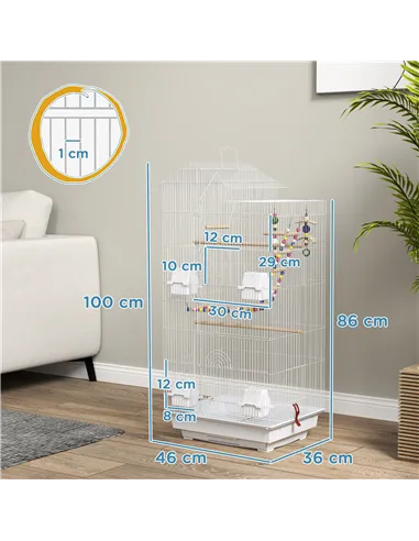 PawHut Bird Cage for Budgies, Finches, Canaries w/ Accessories, Toys, Tray, White