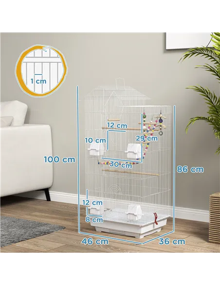 PawHut Bird Cage for Budgies, Finches, Canaries w/ Accessories, Toys, Tray, White