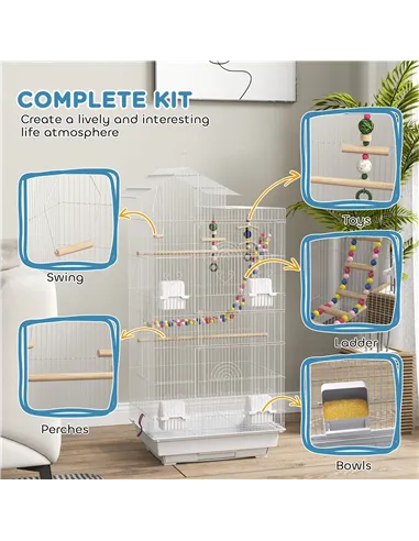 PawHut Bird Cage for Budgies, Finches, Canaries w/ Accessories, Toys, Tray, White