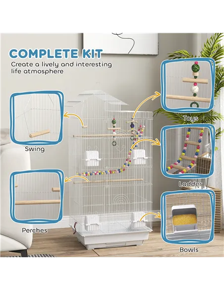 PawHut Bird Cage for Budgies, Finches, Canaries w/ Accessories, Toys, Tray, White