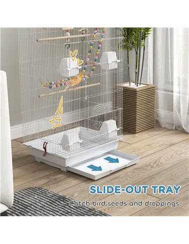 PawHut Bird Cage for Budgies, Finches, Canaries w/ Accessories, Toys, Tray, White