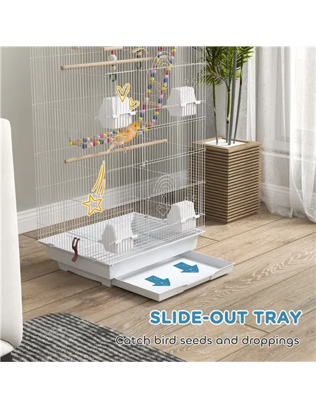 PawHut Bird Cage for Budgies, Finches, Canaries w/ Accessories, Toys, Tray, White