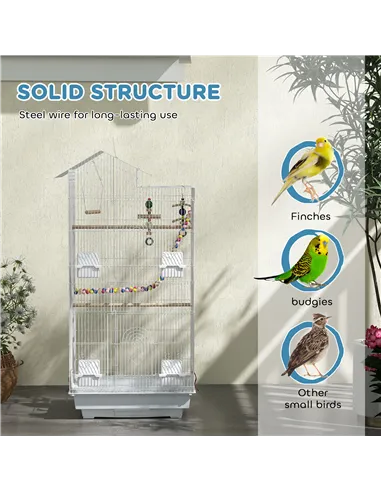 PawHut Bird Cage for Budgies, Finches, Canaries w/ Accessories, Toys, Tray, White