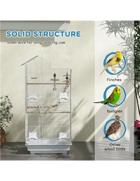 PawHut Bird Cage for Budgies, Finches, Canaries w/ Accessories, Toys, Tray, White