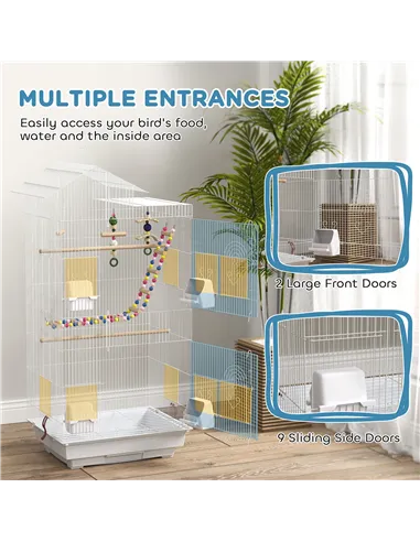 PawHut Bird Cage for Budgies, Finches, Canaries w/ Accessories, Toys, Tray, White