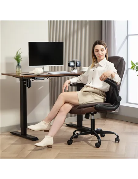 HOMCOM Faux Leather Office Chair. with Flip-Up Armrests - Brown