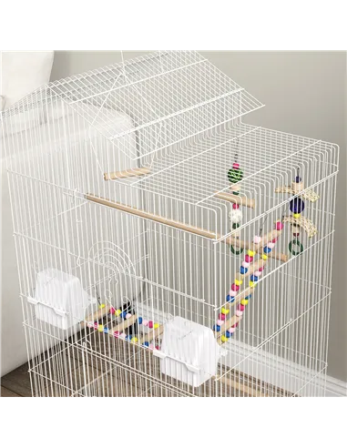 PawHut Bird Cage for Budgies, Finches, Canaries w/ Accessories, Toys, Tray, White