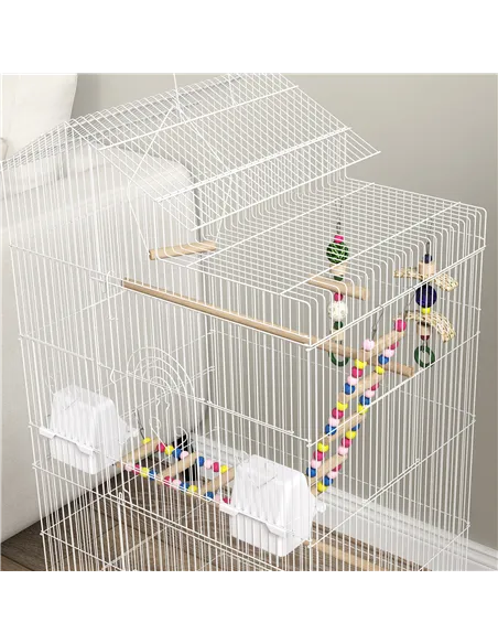 PawHut Bird Cage for Budgies, Finches, Canaries w/ Accessories, Toys, Tray, White