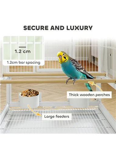 PawHut Bird Cage with Rolling Stand, Acrylic Viewing Panels, Storage Shelf, for Budgie, Parakeet, 48 x 46 x 83 cm