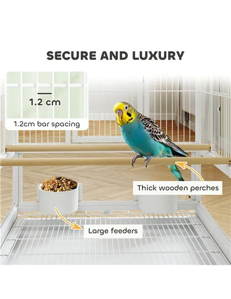 PawHut Bird Cage with Rolling Stand, Acrylic Viewing Panels, Storage Shelf, for Budgie, Parakeet, 48 x 46 x 83 cm
