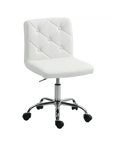 HOMCOM PU Leather Armless Office Chair, Modern Vanity Computer Swivel Chair with Rolling Wheels and Adjustable Height for Home S