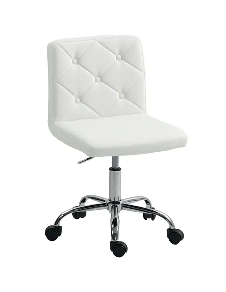 HOMCOM PU Leather Armless Office Chair, Modern Vanity Computer Swivel Chair with Rolling Wheels and Adjustable Height for Home S