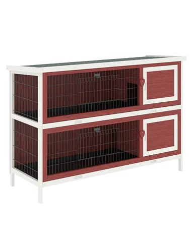 PawHut Rabbit Hutch Outdoor 2-Tier Guinea Pig Cage Bunny House Cage with No-Leak Trays for Indoor and Outdoor 136 x 50 x 93cm