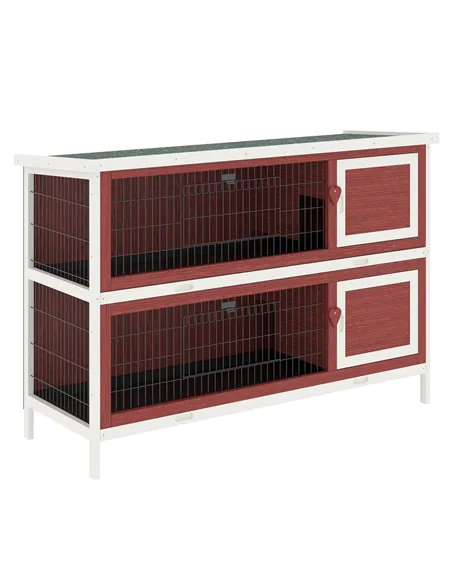 PawHut Rabbit Hutch Outdoor 2-Tier Guinea Pig Cage Bunny House Cage with No-Leak Trays for Indoor and Outdoor 136 x 50 x 93cm