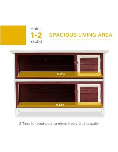 PawHut Rabbit Hutch Outdoor 2-Tier Guinea Pig Cage Bunny House Cage with No-Leak Trays for Indoor and Outdoor 136 x 50 x 93cm