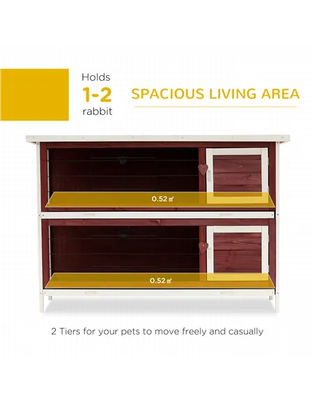 PawHut Rabbit Hutch Outdoor 2-Tier Guinea Pig Cage Bunny House Cage with No-Leak Trays for Indoor and Outdoor 136 x 50 x 93cm