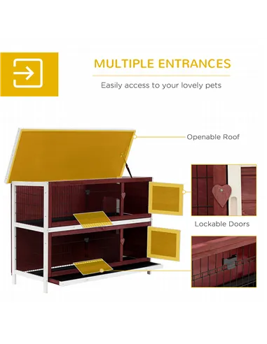 PawHut Rabbit Hutch Outdoor 2-Tier Guinea Pig Cage Bunny House Cage with No-Leak Trays for Indoor and Outdoor 136 x 50 x 93cm