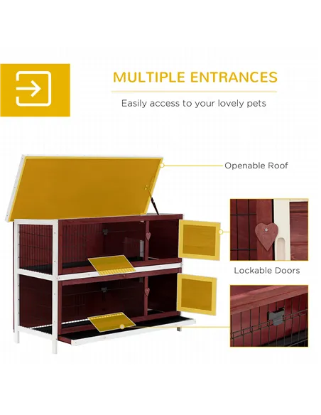 PawHut Rabbit Hutch Outdoor 2-Tier Guinea Pig Cage Bunny House Cage with No-Leak Trays for Indoor and Outdoor 136 x 50 x 93cm