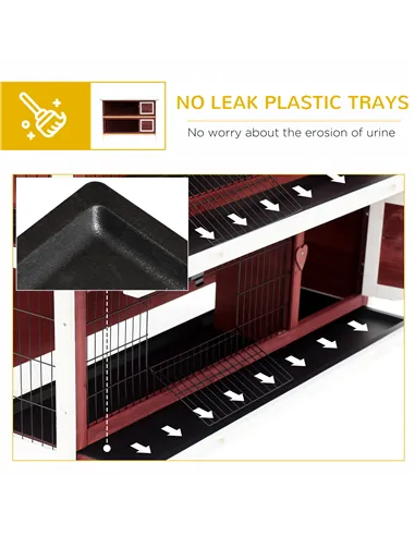 PawHut Rabbit Hutch Outdoor 2-Tier Guinea Pig Cage Bunny House Cage with No-Leak Trays for Indoor and Outdoor 136 x 50 x 93cm