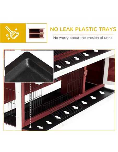PawHut Rabbit Hutch Outdoor 2-Tier Guinea Pig Cage Bunny House Cage with No-Leak Trays for Indoor and Outdoor 136 x 50 x 93cm