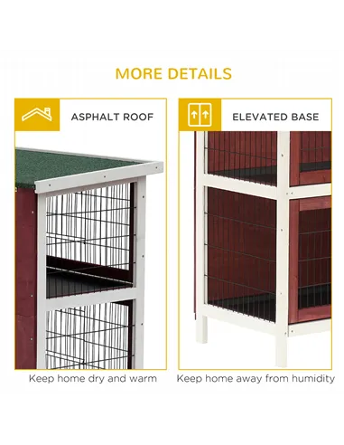 PawHut Rabbit Hutch Outdoor 2-Tier Guinea Pig Cage Bunny House Cage with No-Leak Trays for Indoor and Outdoor 136 x 50 x 93cm