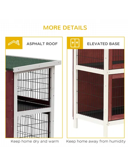 PawHut Rabbit Hutch Outdoor 2-Tier Guinea Pig Cage Bunny House Cage with No-Leak Trays for Indoor and Outdoor 136 x 50 x 93cm