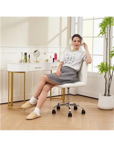 HOMCOM PU Leather Armless Office Chair, Modern Vanity Computer Swivel Chair with Rolling Wheels and Adjustable Height for Home S