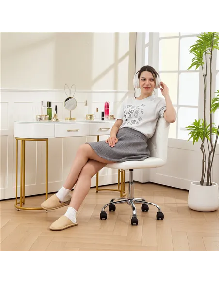 HOMCOM PU Leather Armless Office Chair, Modern Vanity Computer Swivel Chair with Rolling Wheels and Adjustable Height for Home S