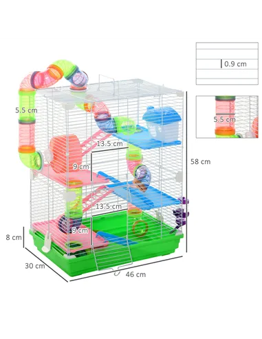 PawHut 5 Tier Hamster Cage Carrier Habitat w/ Exercise Wheels, Tunnel, Green