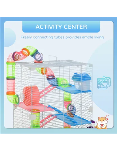 PawHut 5 Tier Hamster Cage Carrier Habitat w/ Exercise Wheels, Tunnel, Green