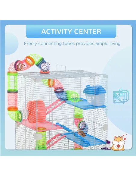 PawHut 5 Tier Hamster Cage Carrier Habitat w/ Exercise Wheels, Tunnel, Green