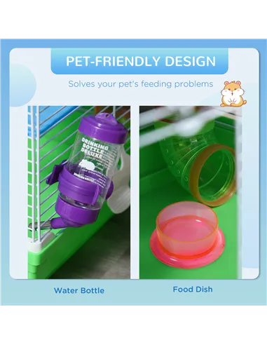 PawHut 5 Tier Hamster Cage Carrier Habitat w/ Exercise Wheels, Tunnel, Green