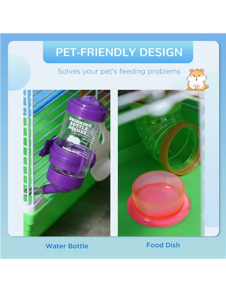 PawHut 5 Tier Hamster Cage Carrier Habitat w/ Exercise Wheels, Tunnel, Green