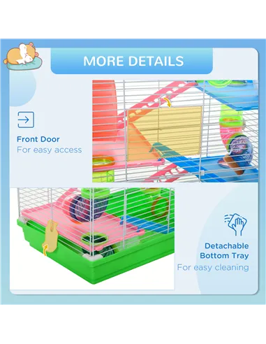 PawHut 5 Tier Hamster Cage Carrier Habitat w/ Exercise Wheels, Tunnel, Green