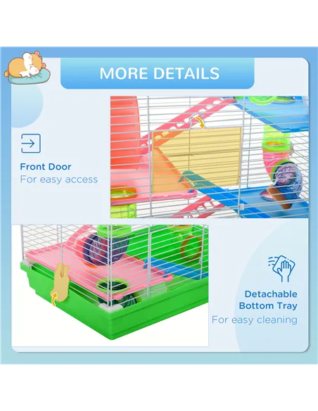 PawHut 5 Tier Hamster Cage Carrier Habitat w/ Exercise Wheels, Tunnel, Green