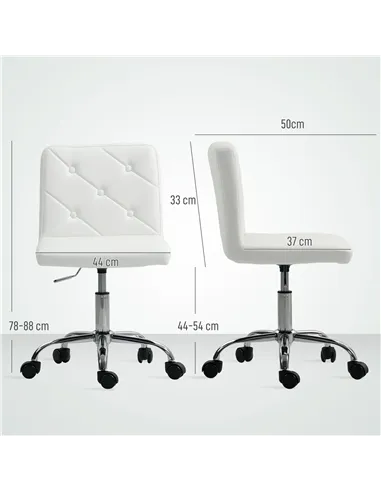 HOMCOM PU Leather Armless Office Chair, Modern Vanity Computer Swivel Chair with Rolling Wheels and Adjustable Height for Home S