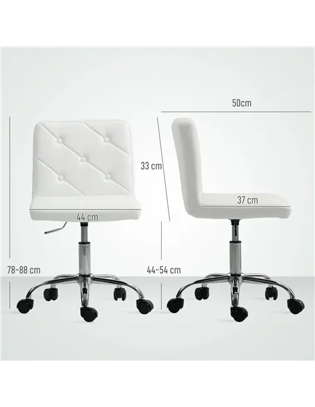 HOMCOM PU Leather Armless Office Chair, Modern Vanity Computer Swivel Chair with Rolling Wheels and Adjustable Height for Home S