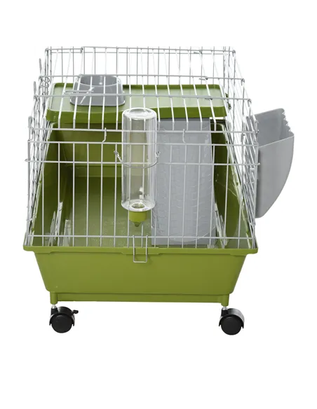PawHut Small Animal Cage Rabbit Guinea Pigs Chinchillas Cage w/ Wheels Water Bottle Food Dish Platform Ramp 89 x 44 x 43 cm Gree