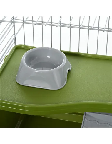 PawHut Small Animal Cage Rabbit Guinea Pigs Chinchillas Cage w/ Wheels Water Bottle Food Dish Platform Ramp 89 x 44 x 43 cm Gree