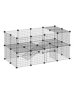 PawHut DIY Pet Playpen Metal Wire Fence Indoor Outdoor Rabbit Small Animals Cage 36 Panel Enclosure Black
