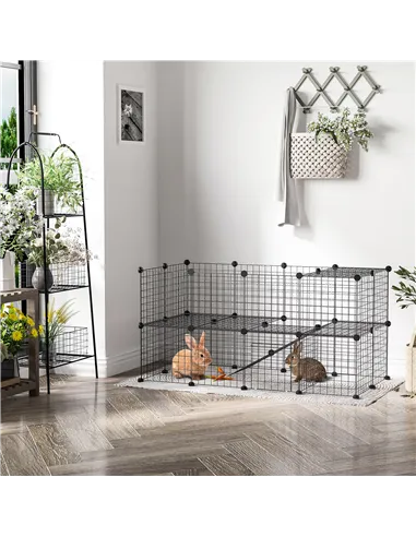 PawHut DIY Pet Playpen Metal Wire Fence Indoor Outdoor Rabbit Small Animals Cage 36 Panel Enclosure Black