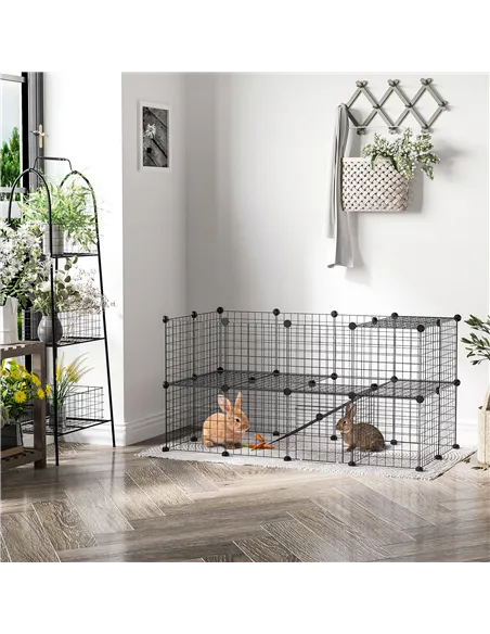 PawHut DIY Pet Playpen Metal Wire Fence Indoor Outdoor Rabbit Small Animals Cage 36 Panel Enclosure Black