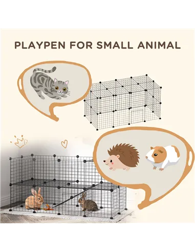 PawHut DIY Pet Playpen Metal Wire Fence Indoor Outdoor Rabbit Small Animals Cage 36 Panel Enclosure Black