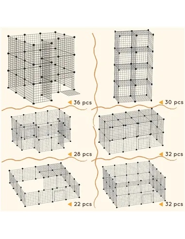 PawHut DIY Pet Playpen Metal Wire Fence Indoor Outdoor Rabbit Small Animals Cage 36 Panel Enclosure Black