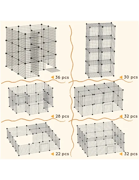 PawHut DIY Pet Playpen Metal Wire Fence Indoor Outdoor Rabbit Small Animals Cage 36 Panel Enclosure Black